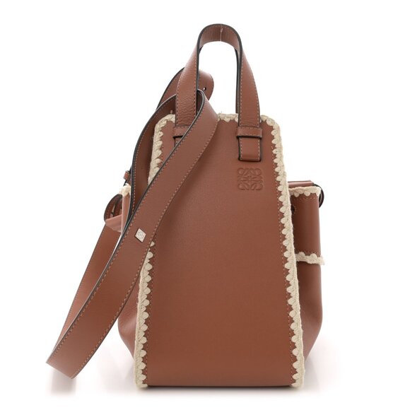 Loewe Handbags - Loewe Calfskin Small Crochet Trim Hammock Shoulder Bag Tan Tote